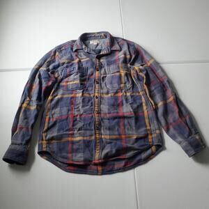 Wallace & Barnes Shirt Mens Small Blue Plaid Flannel Button Up Workwear Casual